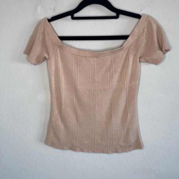 L’AGENCE Yuki Off The Shoulder Knit Top Beige Candied Ginger - Size XS - Picture 7 of 7